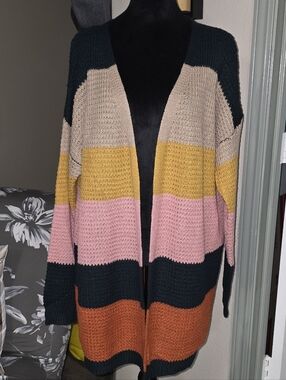 202 Umgee Multicolor Striped Open Cardigan - Pink, Yellow, Orange